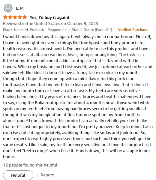 Amazing Boka toothpaste healed my sensitive teeth white spots
