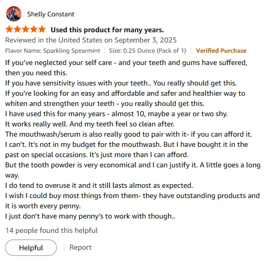 Natural tooth powder I use for sensitive teeth whitening