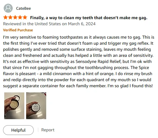 My Non-Foaming Toothpowder Stops Gagging and Whitens